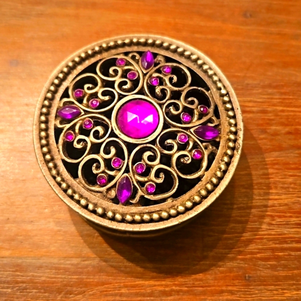 Beautiful Silver Metal & Purple Stone Trinket Box